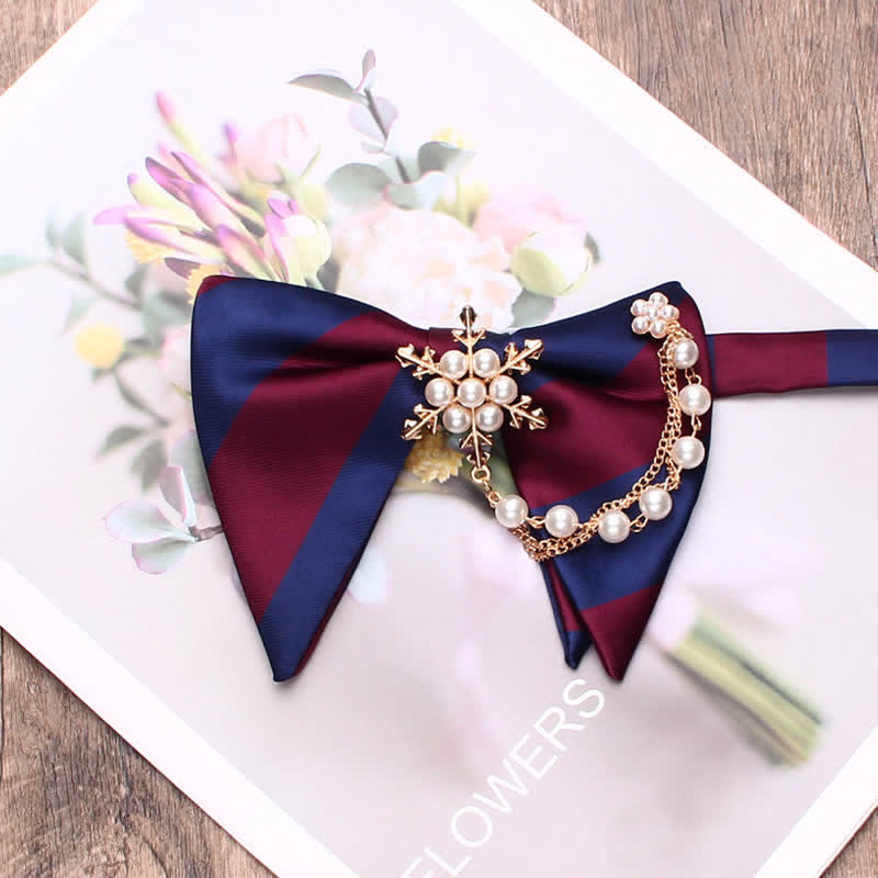 Men's Pearl Striped Oversized Pointed Bow Tie - Burgundy & Navy - image 8