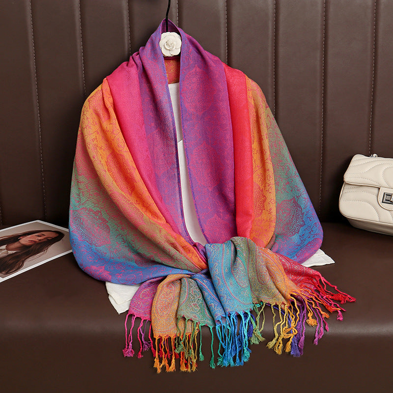 Ethnic Style Color Gradient Embroidery Tassel Scarf - Style #5 - image 6