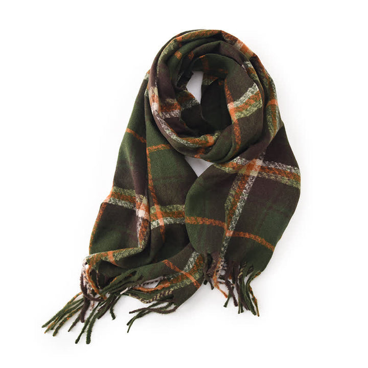 Women's Daily Knit Woven Tartan Checker Scarf - Green - image 9