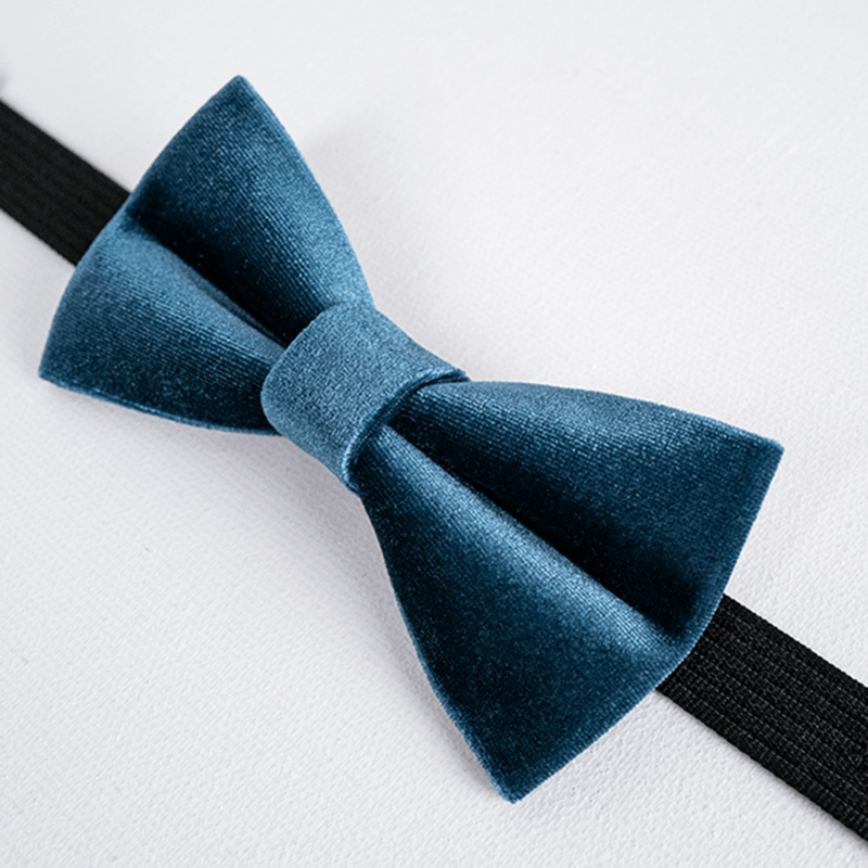 Men's Sax Blue Solid Color Velvet Bow Tie - image 4