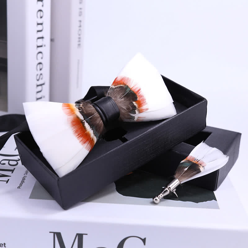 Elegant White Feather Bow Tie with Lapel Pin - image 1