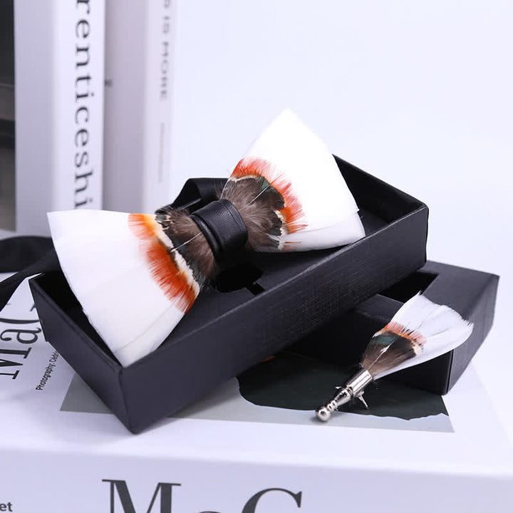 Elegant White Feather Bow Tie with Lapel Pin - image 1