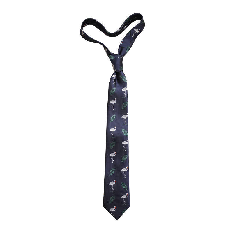 Men's Navy Blue Tropical Style Flamingo Necktie - image 2