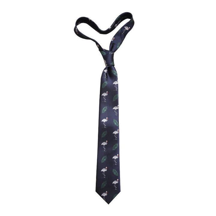 Men's Navy Blue Tropical Style Flamingo Necktie - image 2