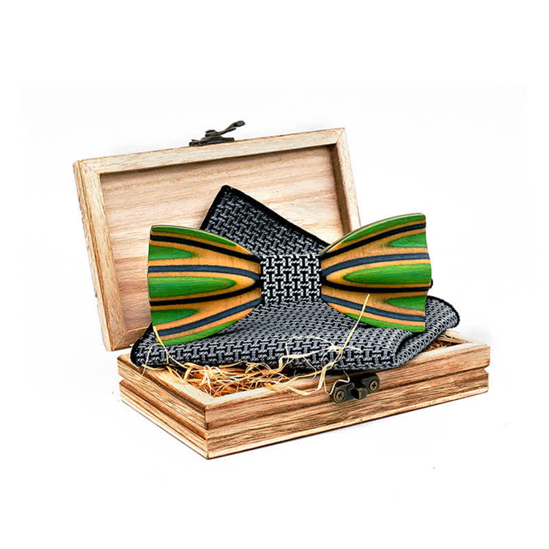 2Pcs Men's Dazzling Laser Engraving Wooden Bow Tie Set - image 0