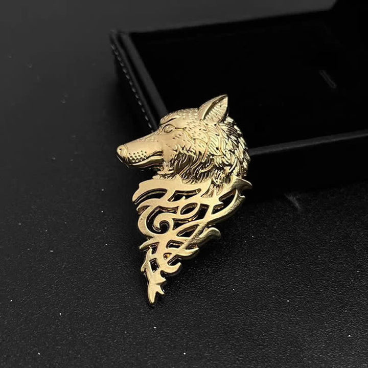 Men's Glamorous Hollow Wolf Head Brooch - Gold - image 9