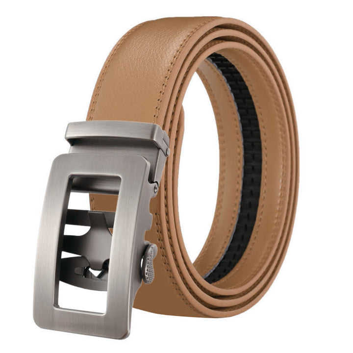 Men's Simple Hollow Automatic Buckle Leather Belt - Khaki - 46 - image 13