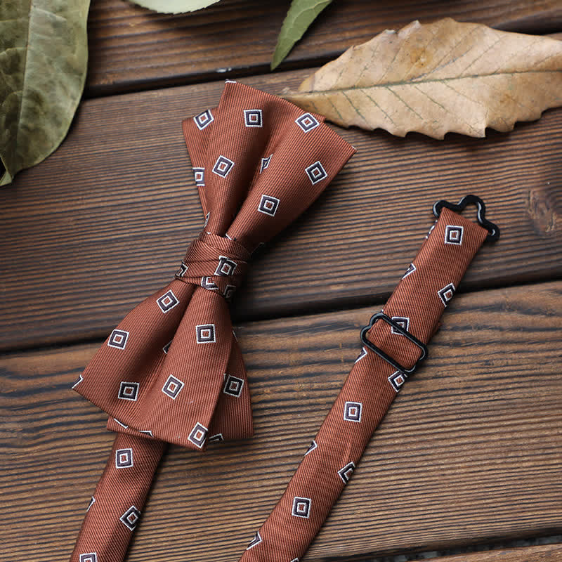 Men's British Striped Floral Bow Tie - Brown Geometry - image 24