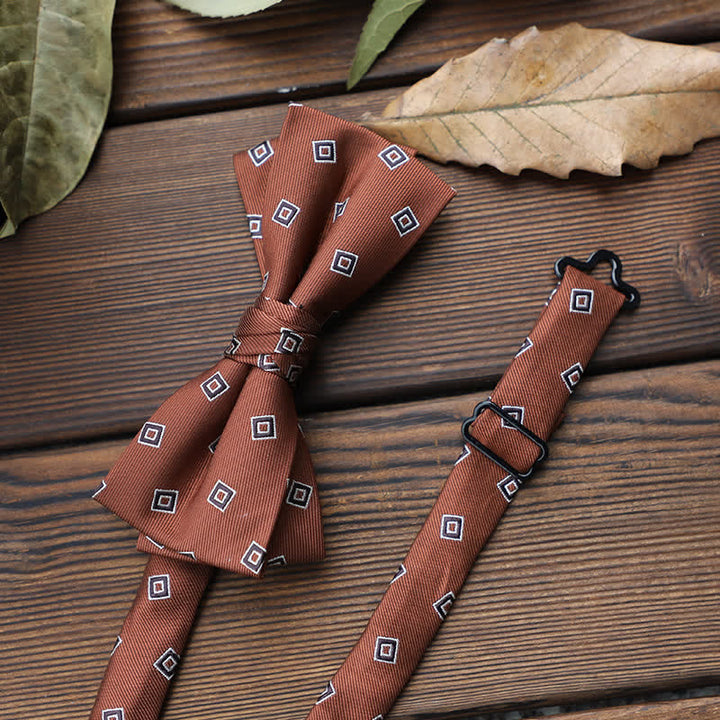 Men's British Striped Floral Bow Tie - Brown Geometry - image 24