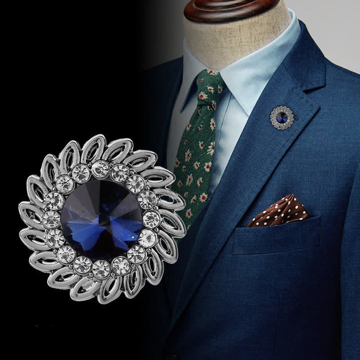 Men's Royal Flower Crystal Brooch - Blue - image 0