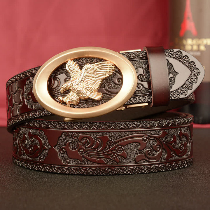 Men's Majesty Soaring Tercel Leather Belt - Gold & Brown - 46 - image 0