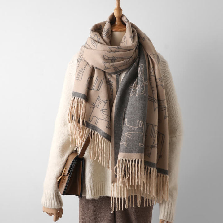 Women's Cat Print Double-Sided Shawl Scarf - Gray - image 22