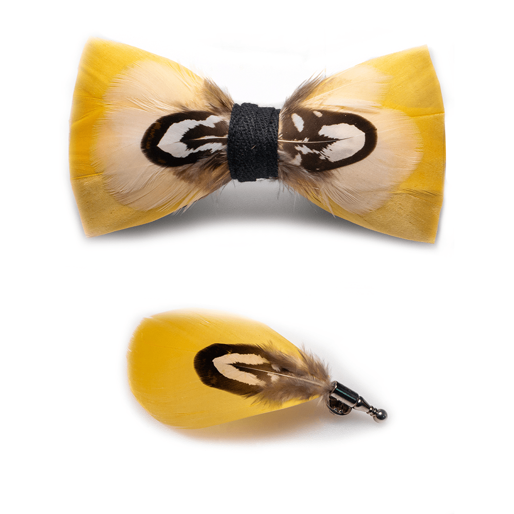 Yellow Parrot Feather Bow Tie with Lapel Pin - image 2