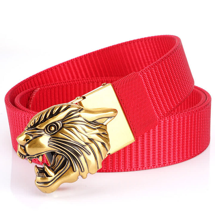 Men's Roaring Tiger Head Nylon Belt - Red / Gold - 48" - image 14