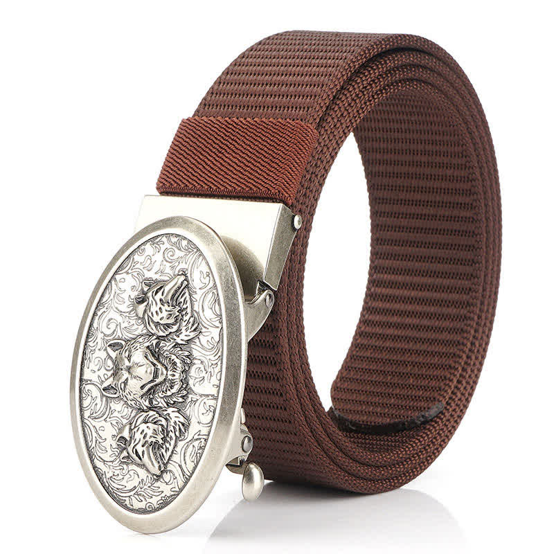 Men's Hungry Wolves Simple Nylon Belt - Brown / Silver - 48" - image 14