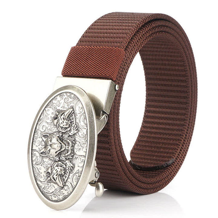 Men's Hungry Wolves Simple Nylon Belt - Brown / Silver - 48" - image 14