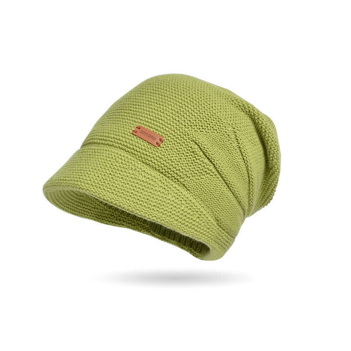 Women's Letter Patched Wide Brim Pile Knitted Hat - Green - Adjustable (Approx. 21 5/8"-23 5/8") - image 8