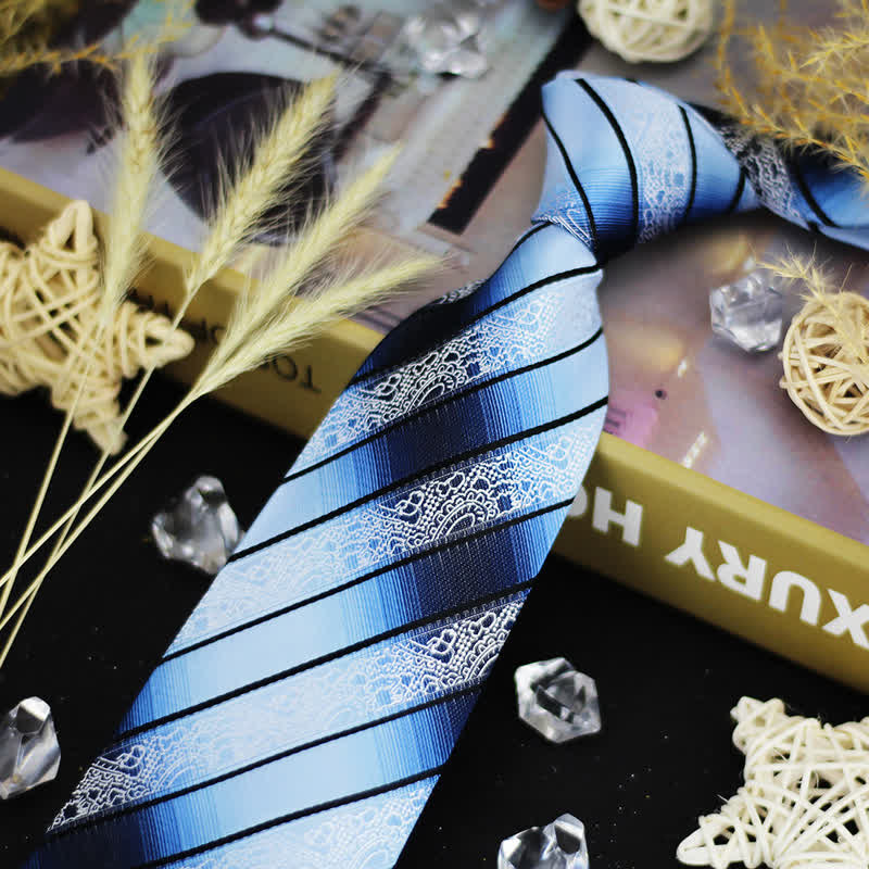 Men's Shade of Blue Gradient Paisley Striped Necktie - image 1