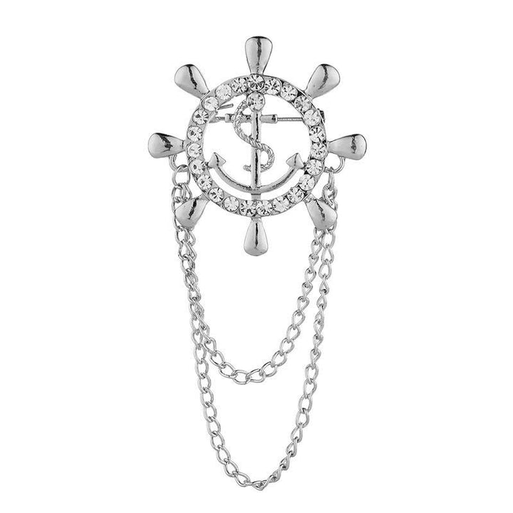 Men's Navy Ship Wheel Anchor Chain Brooch - image 7
