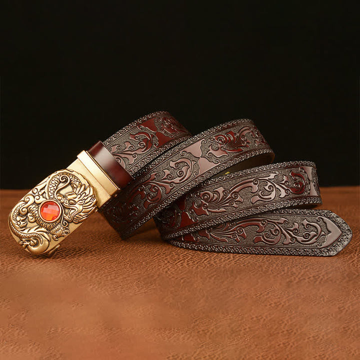 Men's Engraved Dragon Gemstone Leather Belt - image 4