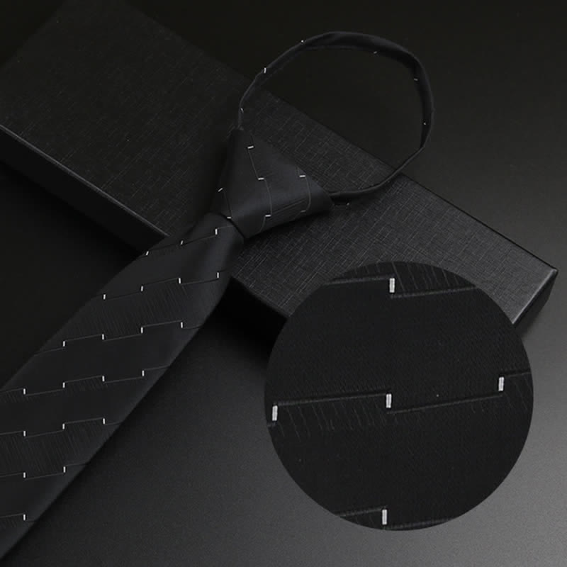 Men's Black-Gray Zipper Tie Classic Necktie - Black Dots - image 3