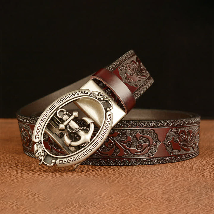 Men's Nautical Anchor Buckle Leather Belt - image 13