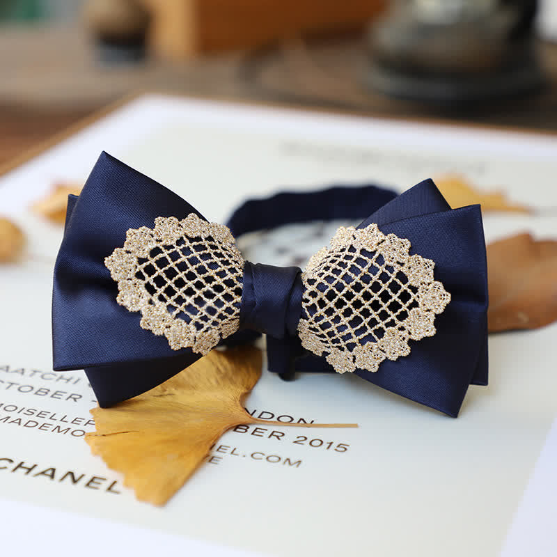 Men's Elegant Flower Lace Bow Tie - Navy - image 5