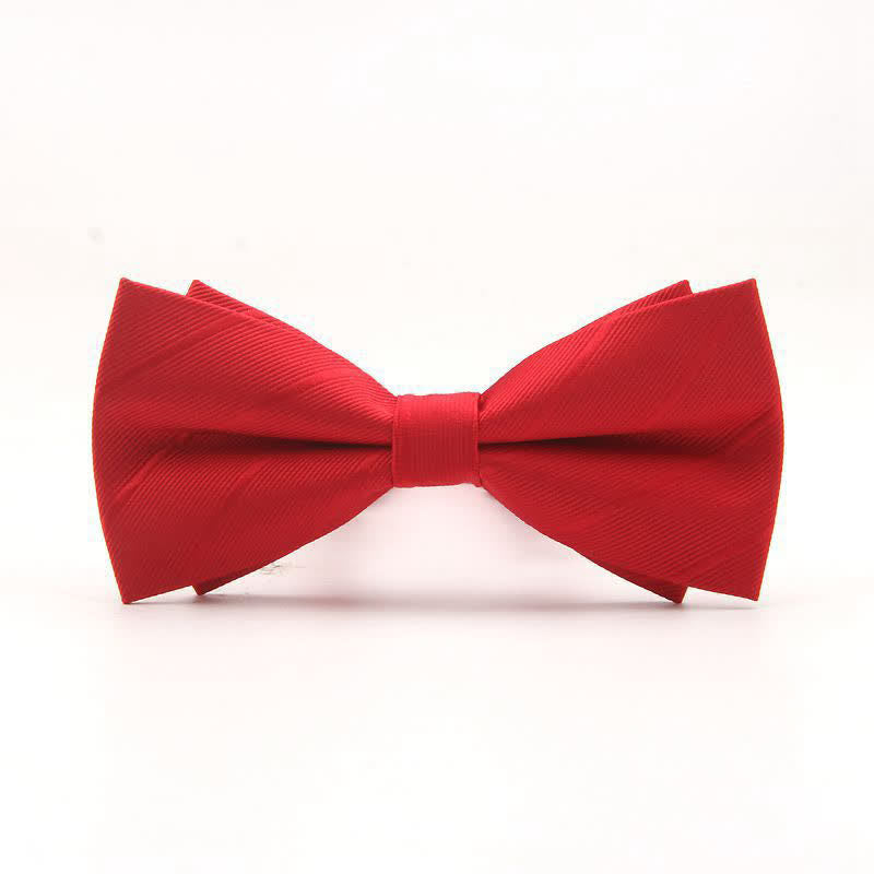 Men's Double-layer Plain Striped Bow Tie - Red - image 6