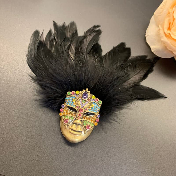 Primitive Tribes Mask Feather Brooch - image 3