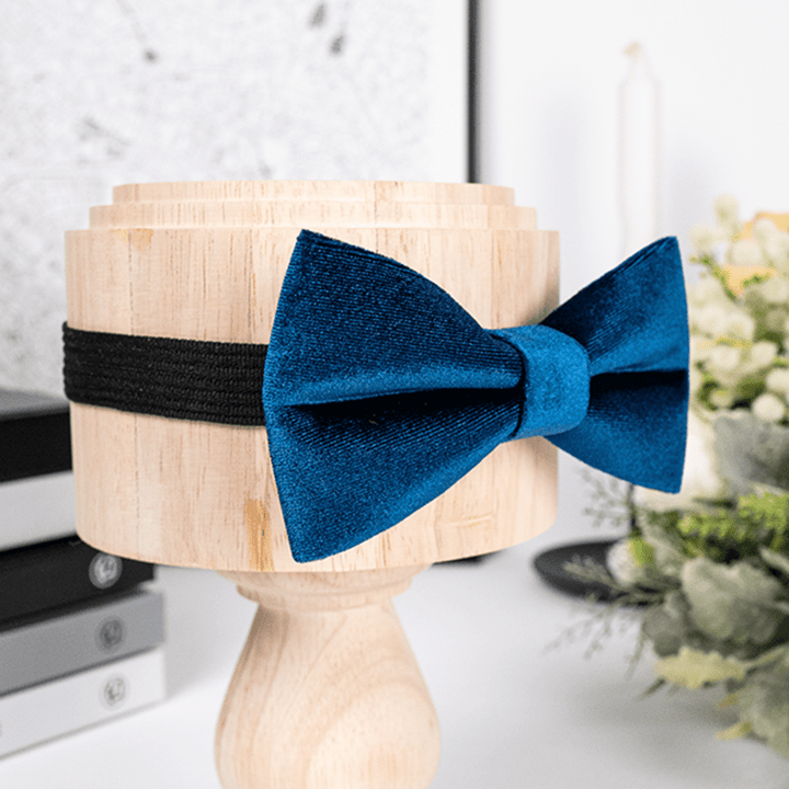 Men's Prussian Blue Solid Color Velvet Bow Tie - image 3
