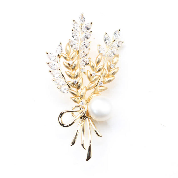 Women's Dazzling Pearl Zirconia Wheat Brooch - image 11