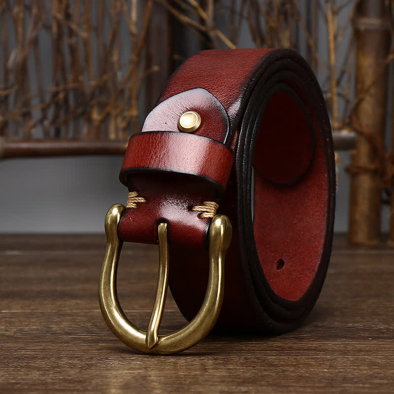 Men's Trend Worn-out Wrinkled Leather Belt - Reddish Brown - 44 - image 10