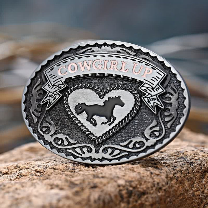 Women's DIY Silver Cowgirl Up Buckle Leather Belt - Cowgirl Up - Without Belt - image 0