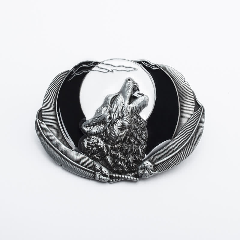 Men's DIY Howling Wolf Moon Oval Buckle Leather Belt - White - Without Belt - image 3