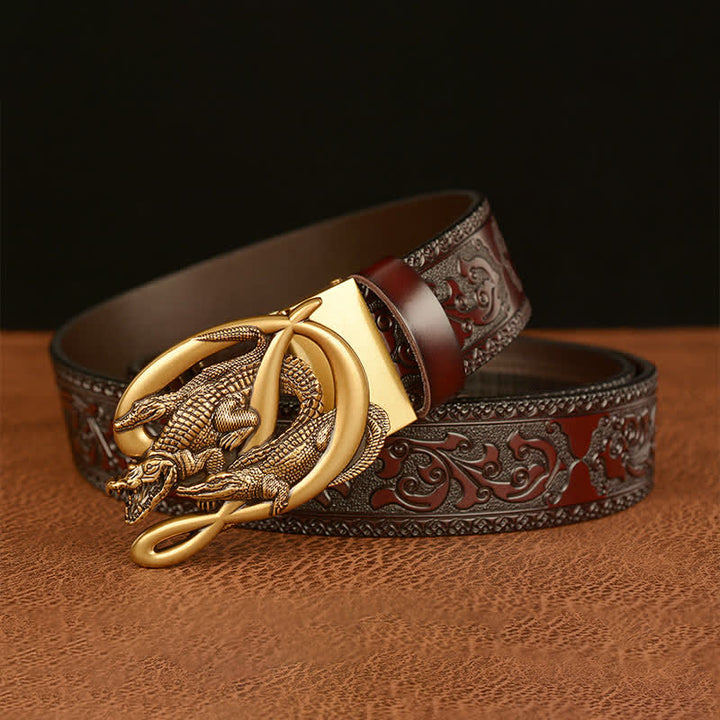 Men's Crocodile Buckle Embossing Leather Belt - image 2