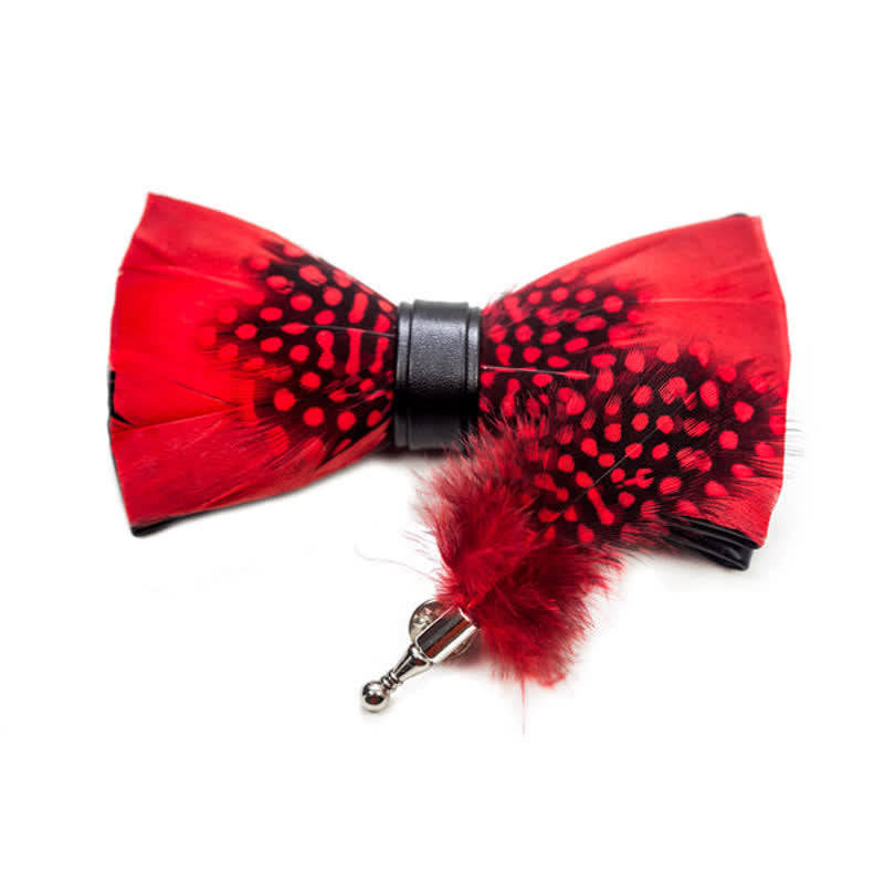 Red & Black Finch Feather Bow Tie with Lapel Pin - image 6