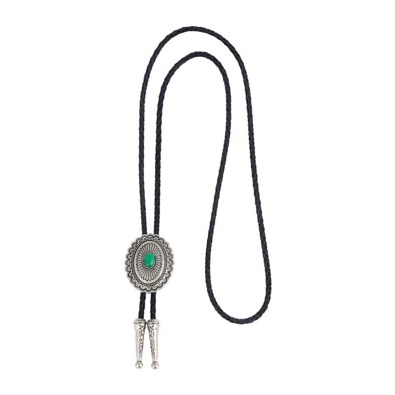 Art Green Natural Stone Tribal Style Bolo Tie - image 5