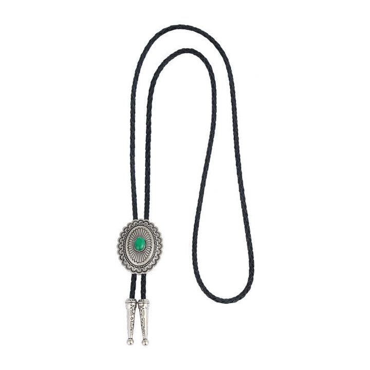 Art Green Natural Stone Tribal Style Bolo Tie - image 5