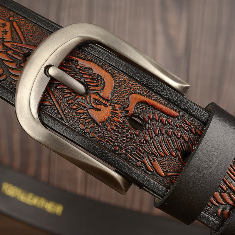 Men's Embossed Eagle Flag Pattern Leather Belt - image 6