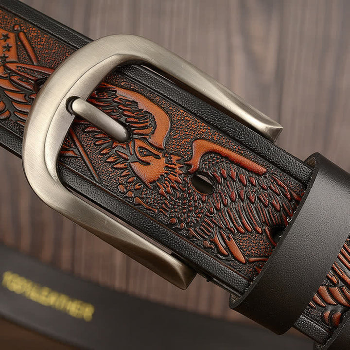 Men's Embossed Eagle Flag Pattern Leather Belt - image 6