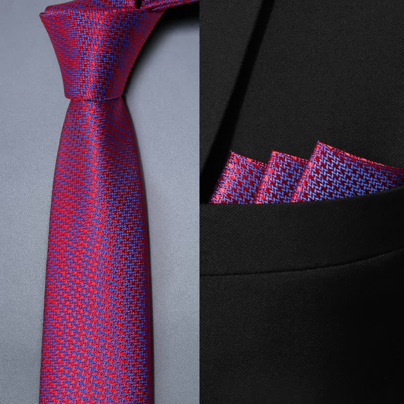 2Pcs Men's Noble Violet Red Gradient Necktie Set - Zipper-tie & Pocket Square - image 2