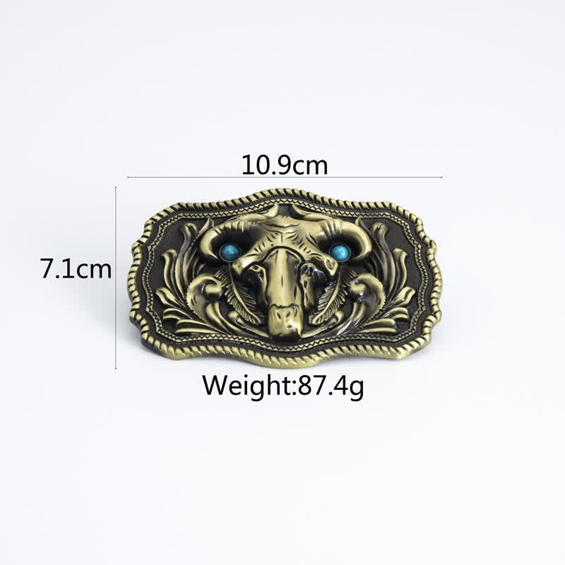 Men's DIY Goat Skull Turquoise Buckle Leather Belt - image 3