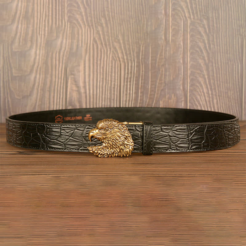 Men's Eagle Head Crocodile Embossed Leather Belt - image 16