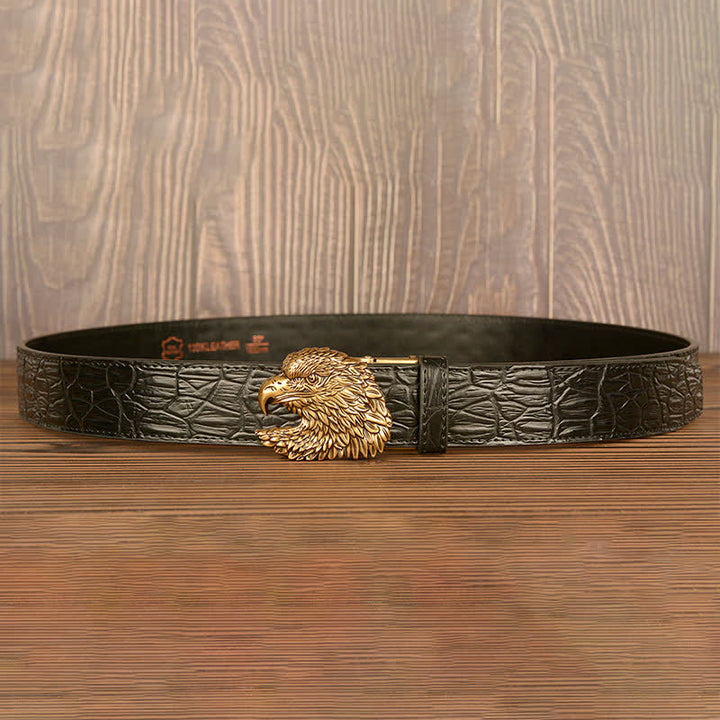 Men's Eagle Head Crocodile Embossed Leather Belt - image 16