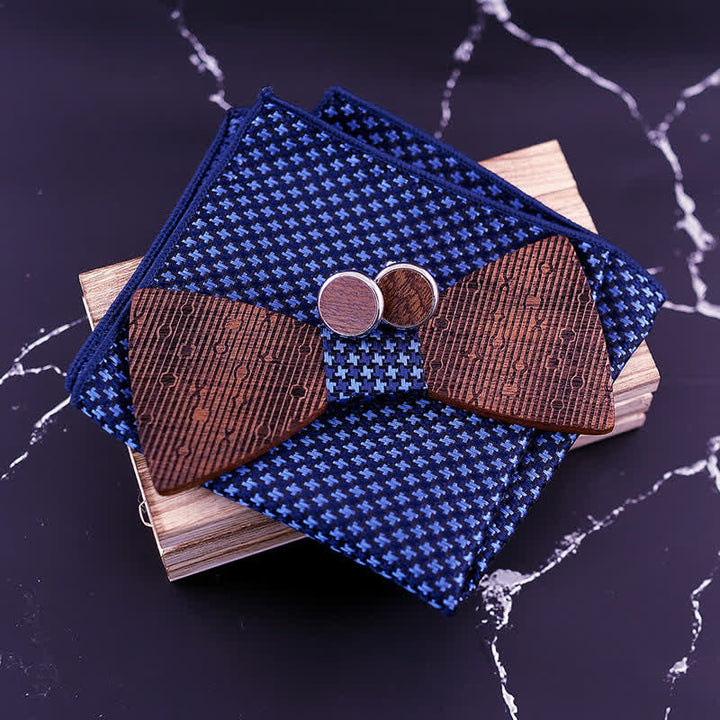 3Pcs Men's Hollow Leaves-shaped Wooden Bow Tie Set - image 5