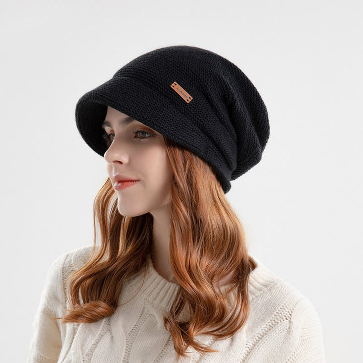 Women's Letter Patched Wide Brim Pile Knitted Hat - image 3