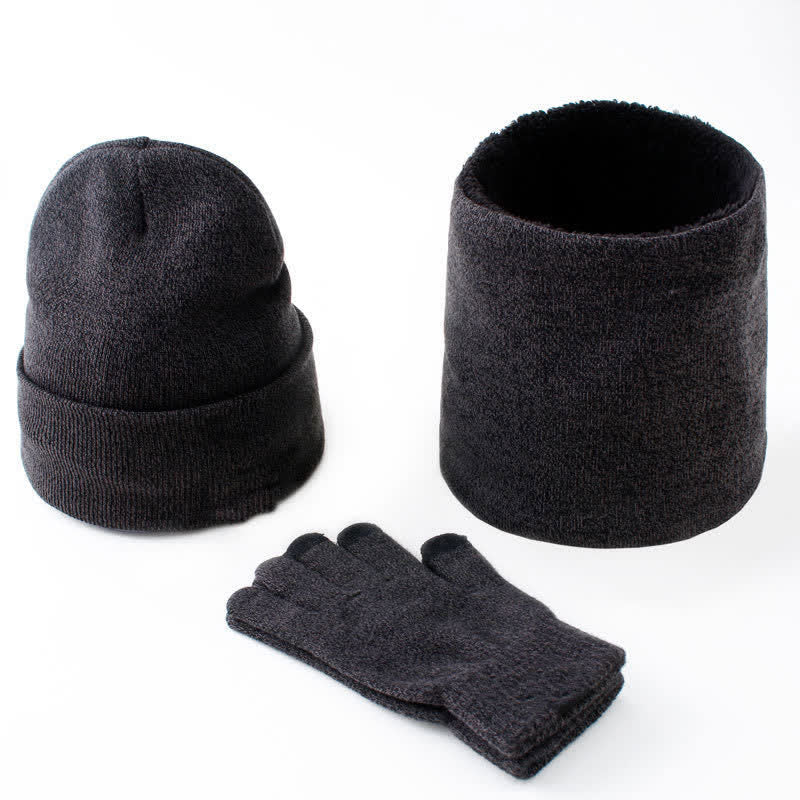 3Pcs Warm Beanie Hat Scarf Touchscreen Gloves Set - Dark Gray - M (22"-22 7/8") - image 12