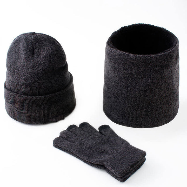 3Pcs Warm Beanie Hat Scarf Touchscreen Gloves Set - Dark Gray - M (22"-22 7/8") - image 12
