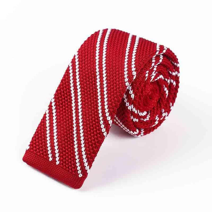 Men's Diagonal Striped Knitted Necktie - Red - image 8