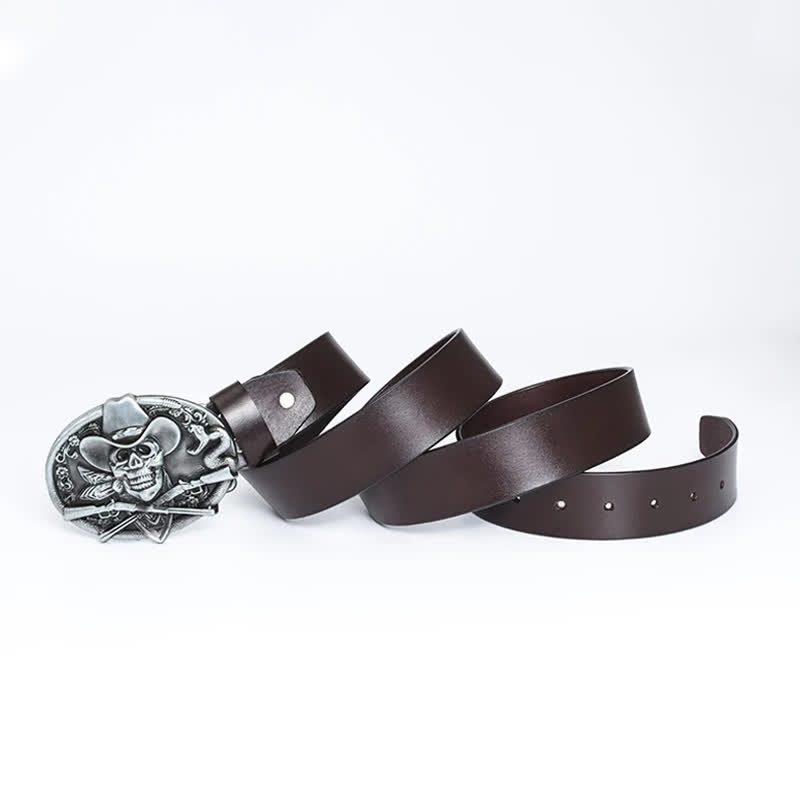 Men's Pirate Skull Cross Guns Leather Belt - image 12